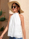 Eyelet Embroidery Tied Back Top