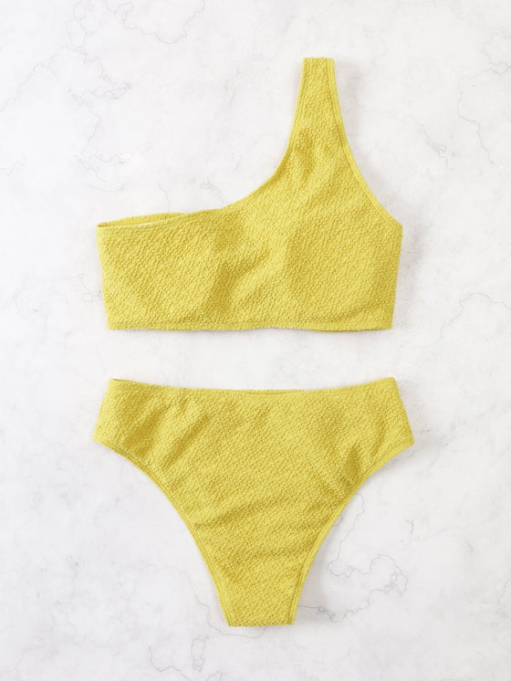Ring Linked One Shoulder Bikini Swimsuit