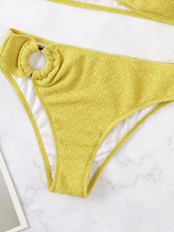 Ring Linked One Shoulder Bikini Swimsuit