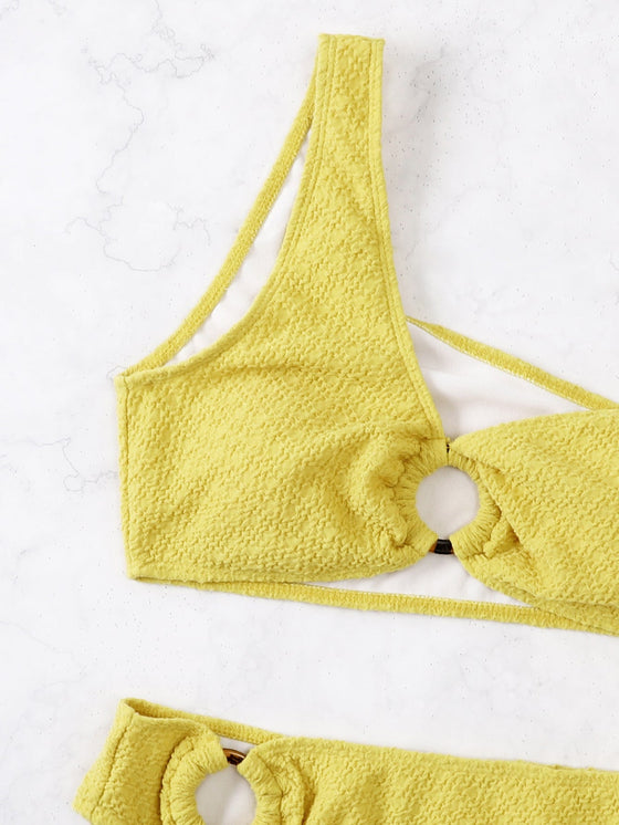 Ring Linked One Shoulder Bikini Swimsuit