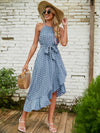 Polka Dot Belted Ruffle Hem Dress