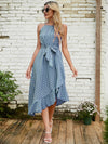 Polka Dot Belted Ruffle Hem Dress