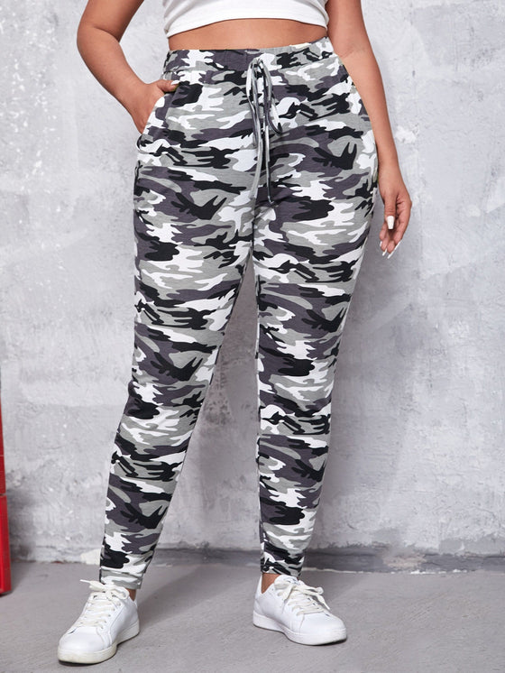 SXY Plus Camo Print Tie Front Pants