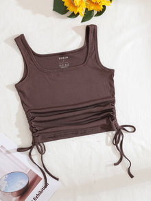  Drawstring Side Crop Tank Top