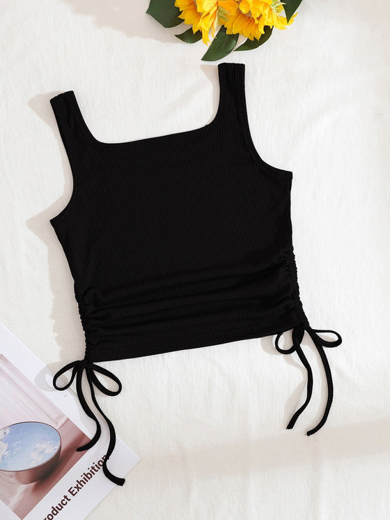 Drawstring Side Crop Tank Top