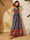 Floral Print Criss Cross Backless Dress