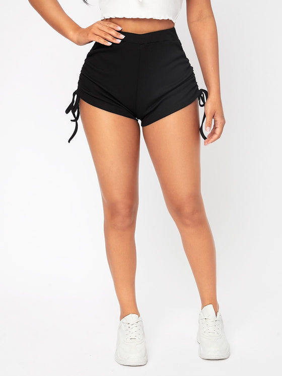PETITE High Waist Drawstring Side Biker Shorts
