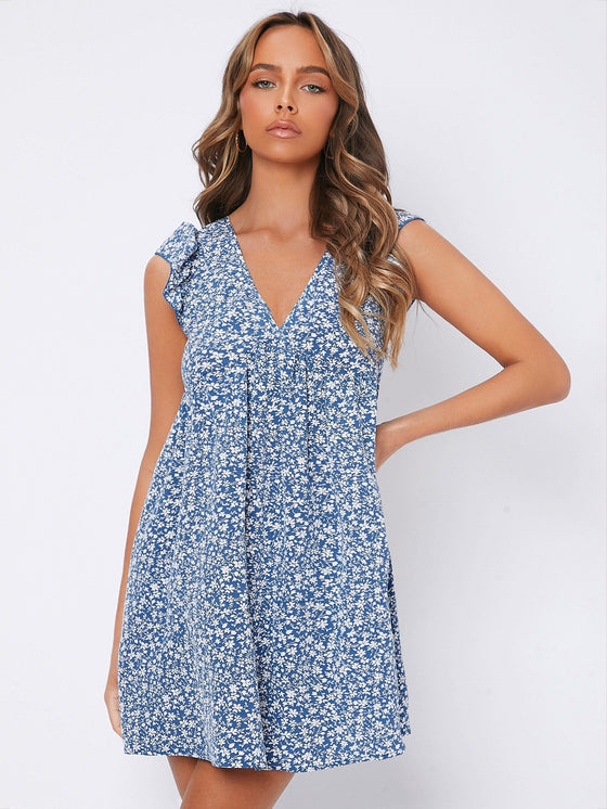 PETITE Ditsy Floral Ruffle Armhole Tie Back Dress