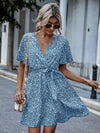Ditsy Floral Butterfly Sleeve Belted Dress