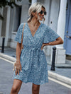 Ditsy Floral Butterfly Sleeve Belted Dress
