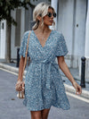 Ditsy Floral Butterfly Sleeve Belted Dress