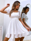 Puff Sleeve Square Neck Ruffle Hem Dress