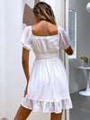 Puff Sleeve Square Neck Ruffle Hem Dress