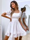 Puff Sleeve Square Neck Ruffle Hem Dress