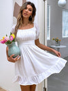 Puff Sleeve Square Neck Ruffle Hem Dress