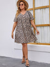 Plus Leopard Print Flutter Sleeve Dress