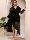 Plus Swiss Dot Lantern Sleeve Ruffle Wrap Hem Belted Dress