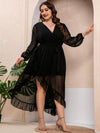 Plus Swiss Dot Lantern Sleeve Ruffle Wrap Hem Belted Dress