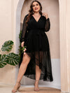 Plus Swiss Dot Lantern Sleeve Ruffle Wrap Hem Belted Dress