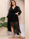 Plus Swiss Dot Lantern Sleeve Ruffle Wrap Hem Belted Dress