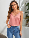 Floral Lace Trim Satin Cami Top