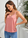 Floral Lace Trim Satin Cami Top