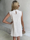 Keyhole Back Frill Trim Eyelet Embroidery Dress
