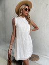 Keyhole Back Frill Trim Eyelet Embroidery Dress