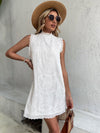 Keyhole Back Frill Trim Eyelet Embroidery Dress
