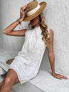Keyhole Back Frill Trim Eyelet Embroidery Dress