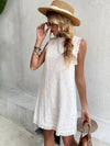 Keyhole Back Frill Trim Eyelet Embroidery Dress