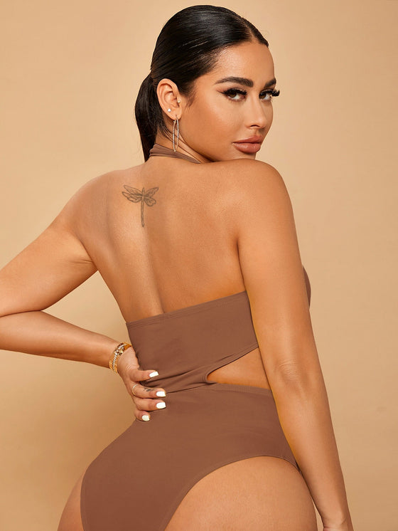 Backless Cut Out Halter Bodysuit