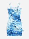 Teen Girls Marble Print Drawstring Knot Side Fitted Dress