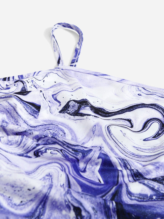 Teen Girls Marble Print Drawstring Knot Side Fitted Dress