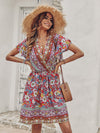 Floral Print Surplice Neck Butterfly Sleeve Dress