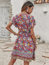 Floral Print Surplice Neck Butterfly Sleeve Dress