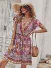 Floral Print Surplice Neck Butterfly Sleeve Dress