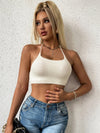 Solid Ribbed Knit Crop Halter Top