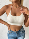 Solid Ribbed Knit Crop Halter Top