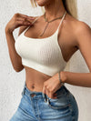 Solid Ribbed Knit Crop Halter Top