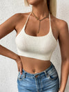 Solid Ribbed Knit Crop Halter Top