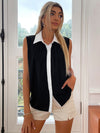 Contrast Collar Sleeveless Shirt