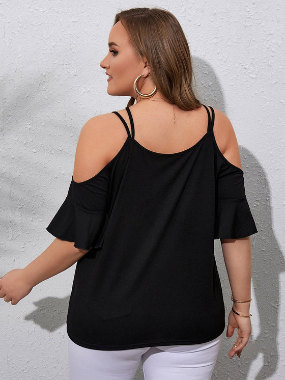 Plus Cold Shoulder Ruffle Sleeve Tee