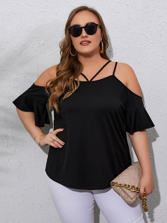 Plus Cold Shoulder Ruffle Sleeve Tee