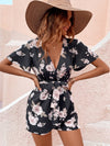 Floral Print Butterfly Sleeve Belted Romper