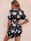 Floral Print Butterfly Sleeve Belted Romper