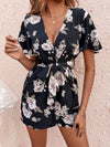 Floral Print Butterfly Sleeve Belted Romper