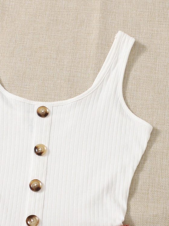 Button Front Colorblock Belted Combo Tank Romper
