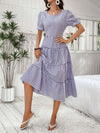 Gingham Puff Sleeve Ruffle Hem Smock Dress