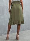 Ruffle Trim Wrap Tie Side Skirt